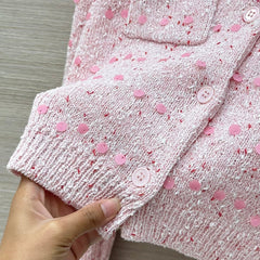 Retro Thick Linen Sequin Knit Polo Shirt