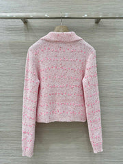 Retro Thick Linen Sequin Knit Polo Shirt