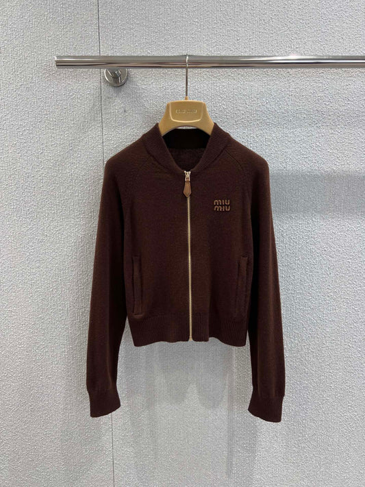 Chocolate Zipper Cashmere Knit Jacket