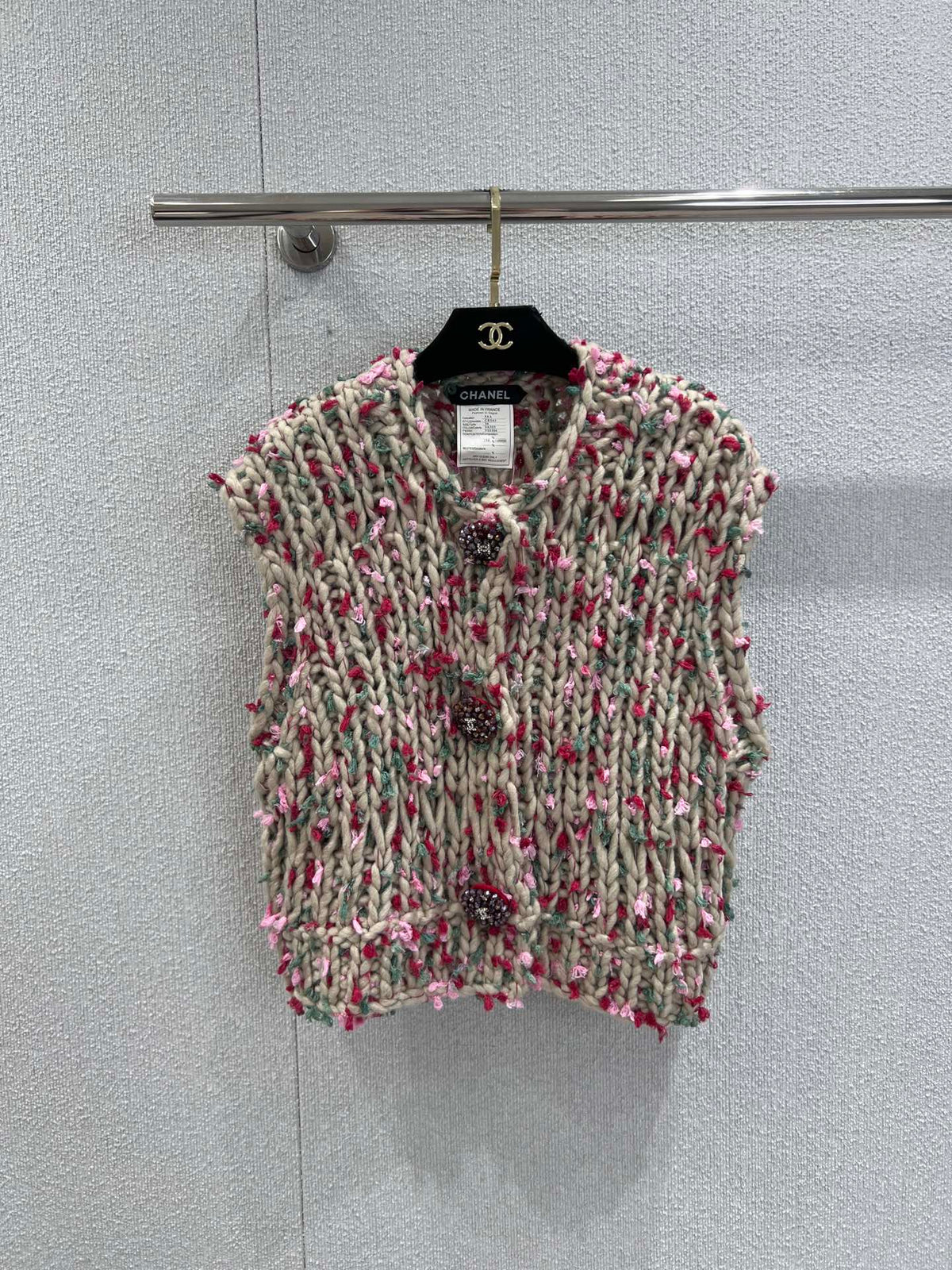 Vintage chunky-knit three-button vest