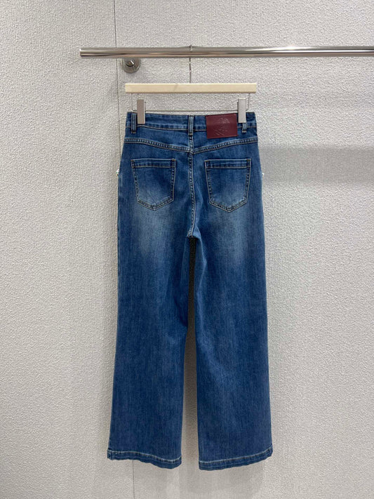 Pearl and diamond embellished wide-leg jeans