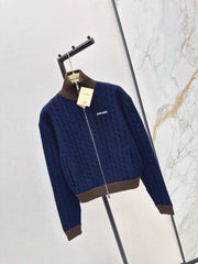 A stand-up collar jacket with contrasting trims