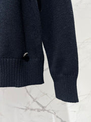 Bowknot hollow jacquard crew neck knitted sweater