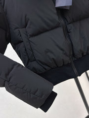 Short down puffer jacket with wool collar
