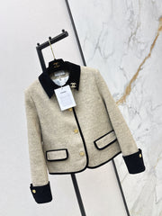 Color-blocked velvet-trimmed coat
