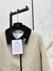 Color-blocked velvet-trimmed coat