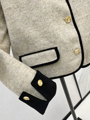 Color-blocked velvet-trimmed coat