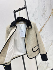 Color-blocked velvet-trimmed coat