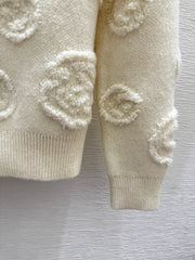 Jacquard collared knit long-sleeved cardigan