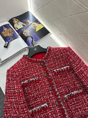 Red crew neck knitted jacket