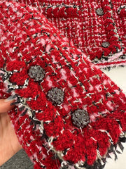 Red crew neck knitted jacket