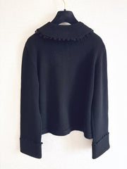 Bow-tie openwork pocket Peter Pan collar cardigan
