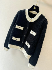 Color-blocked crew neck cardigan