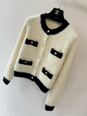 Color-blocked crew neck cardigan