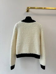 Color-blocked crew neck cardigan