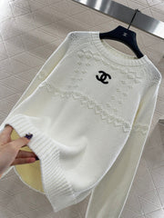 Embroidered Crochet Knit Pullover Sweater