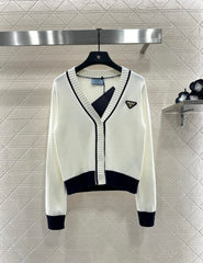 Color-blocked knit cardigan with bound edges