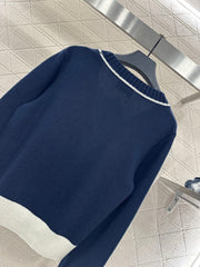 Color-blocked knit cardigan with bound edges
