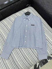 Plaid Collared Appliqué Embroidered Short Shirt