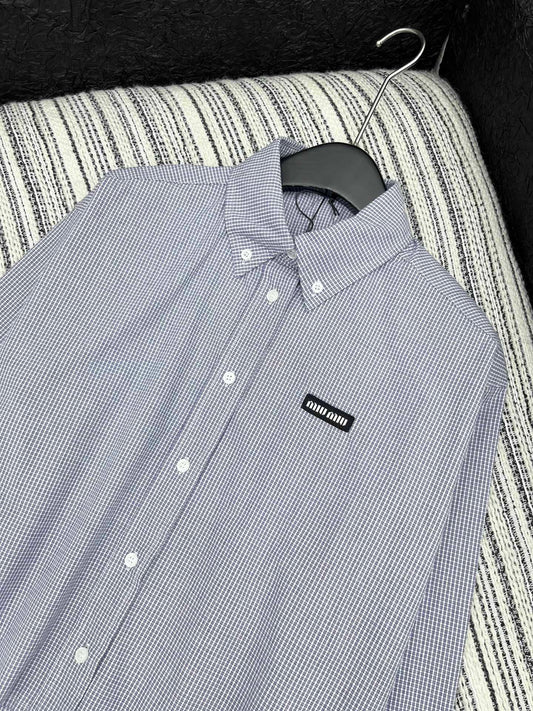 Plaid Collared Appliqué Embroidered Short Shirt
