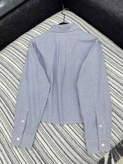 Plaid Collared Appliqué Embroidered Short Shirt