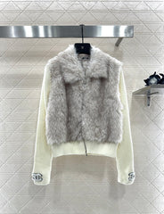 Knitted patchwork collared fur coat.