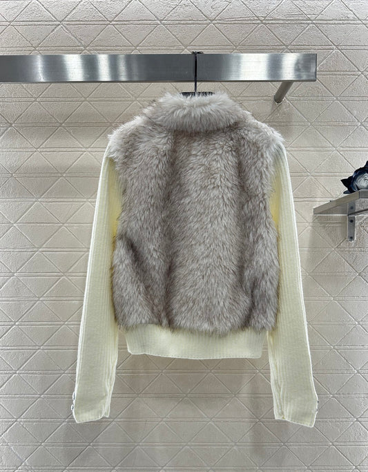 Knitted patchwork collared fur coat.