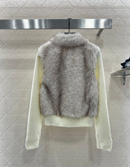 Knitted patchwork collared fur coat.