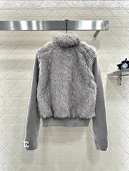 Knitted patchwork collared fur coat.