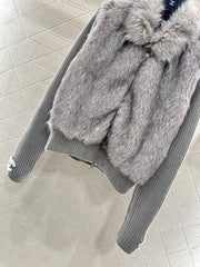 Knitted patchwork collared fur coat.