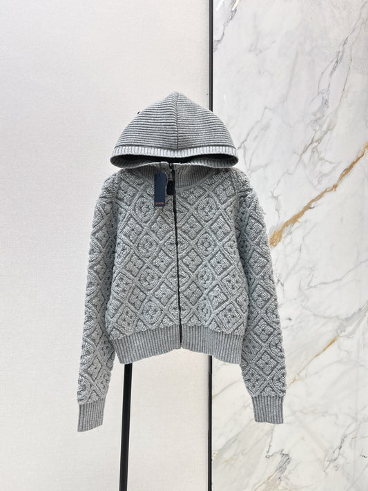 Jacquard Wool Hooded Jacket