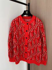 Red all-over print cardigan