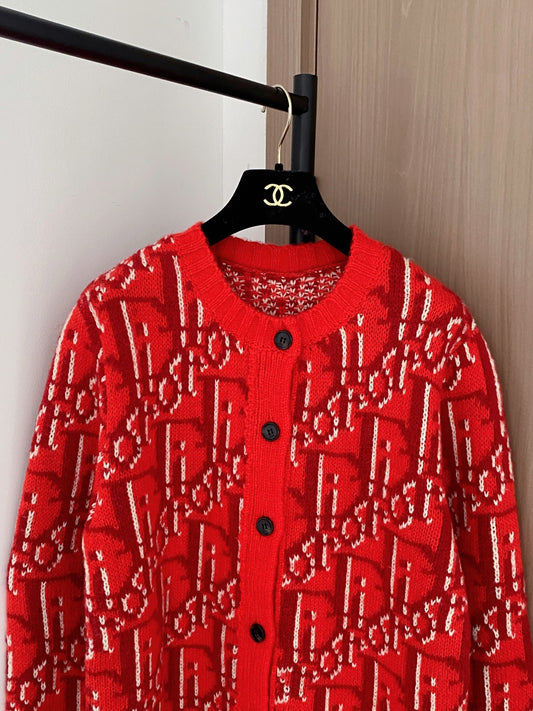 Red all-over print cardigan