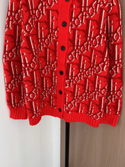 Red all-over print cardigan