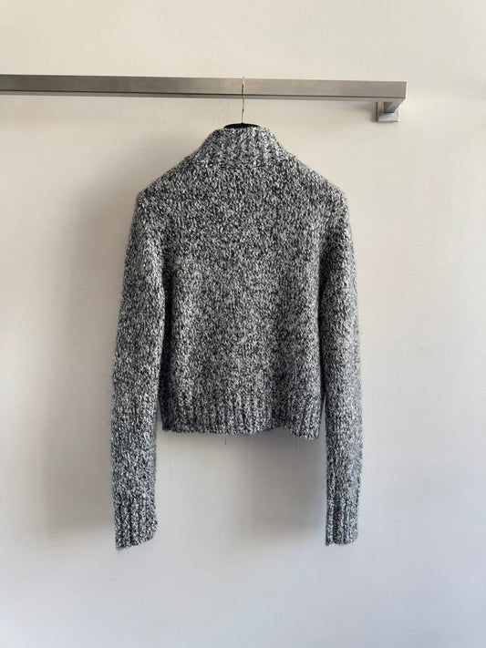 Stand-up collar zip-up cashmere cardigan