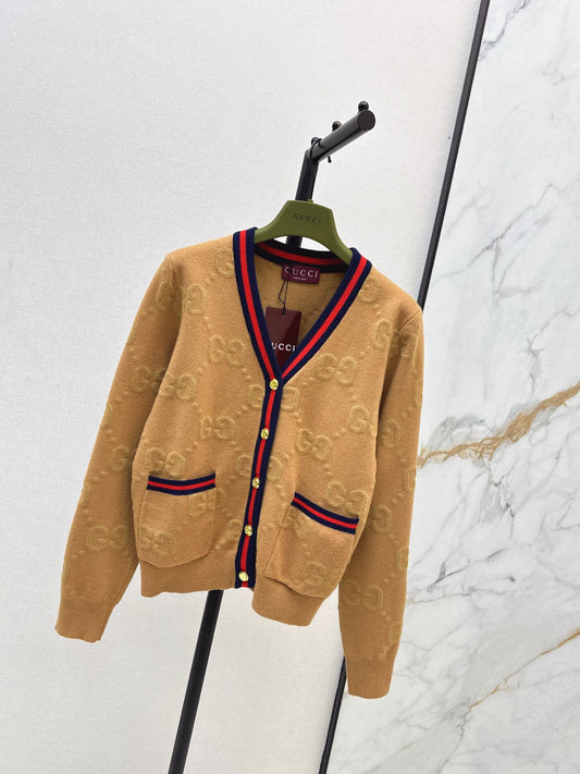 Color-blocked ribbed V-neck cardigan