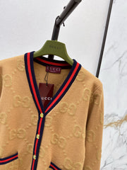 Color-blocked ribbed V-neck cardigan