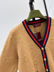 Color-blocked ribbed V-neck cardigan