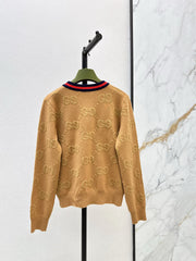 Color-blocked ribbed V-neck cardigan