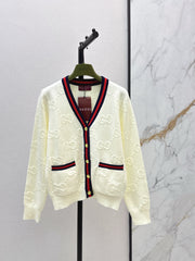 Color-blocked ribbed V-neck cardigan