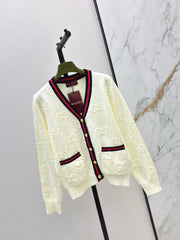 Color-blocked ribbed V-neck cardigan