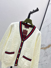 Color-blocked ribbed V-neck cardigan