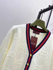 Color-blocked ribbed V-neck cardigan