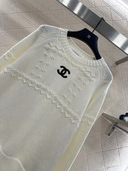 Embroidered Crochet Knit Pullover Sweater