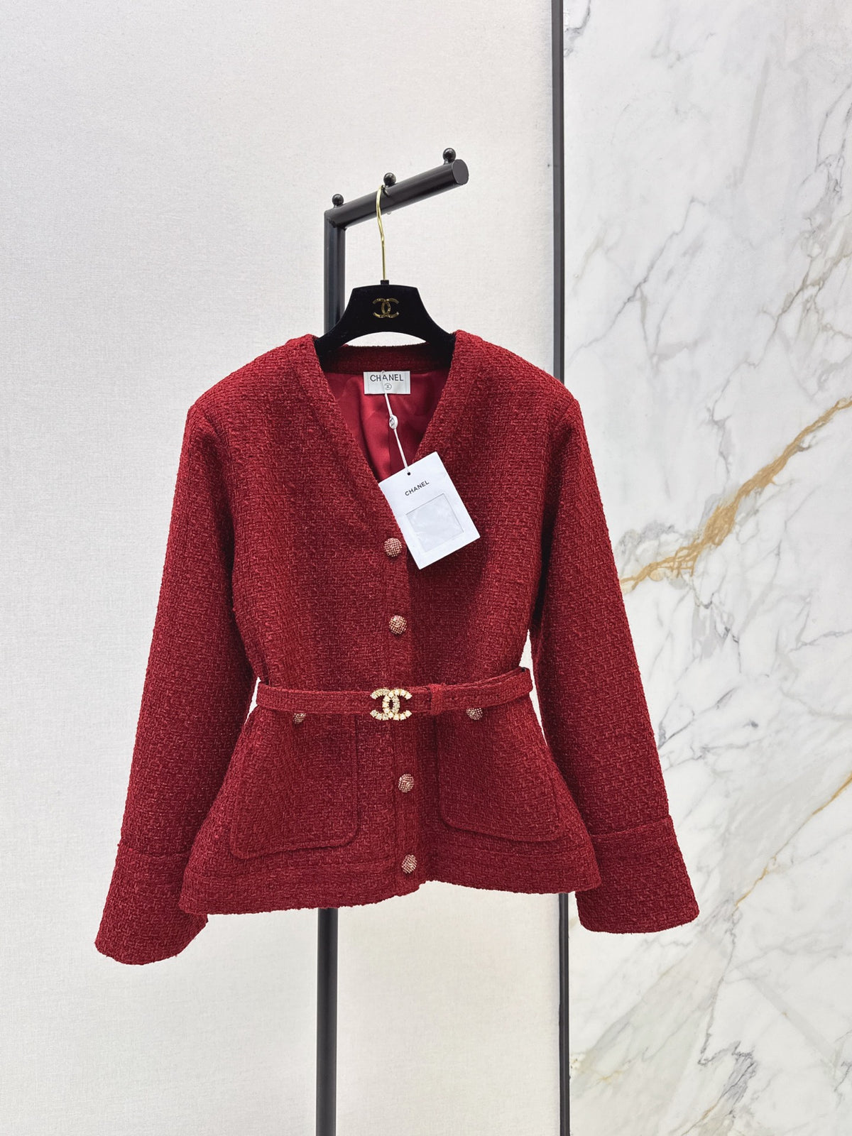Waist-cinching woven cardigan