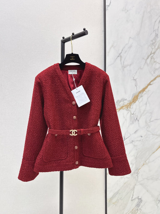 Waist-cinching woven cardigan
