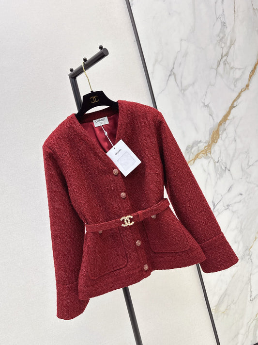 Waist-cinching woven cardigan