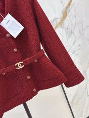 Waist-cinching woven cardigan