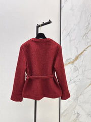 Waist-cinching woven cardigan