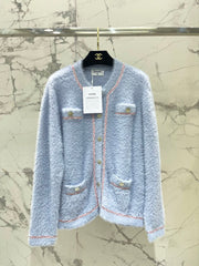 Thick, color-blocked brushed knit cardigan